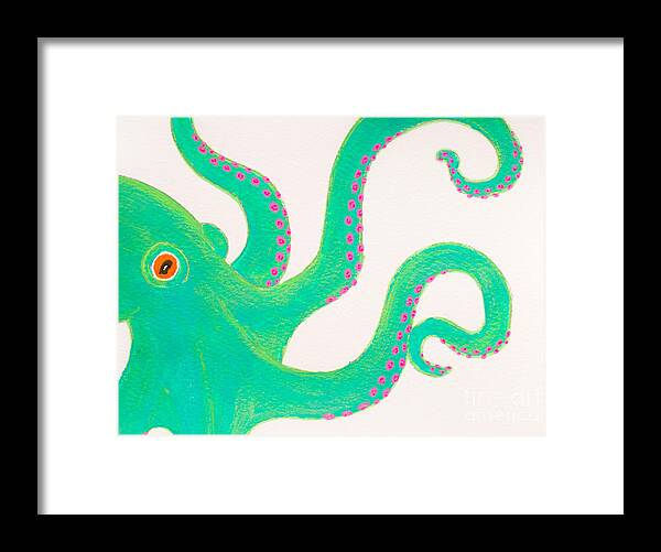 Octopus Framed Print featuring the painting Green octopus by Stefanie Forck