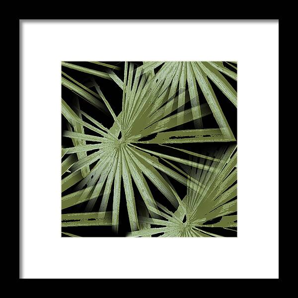 Black Framed Print featuring the painting Green On Black Tropical Vibes Beach Palmtree Vector by Taiche Acrylic Art