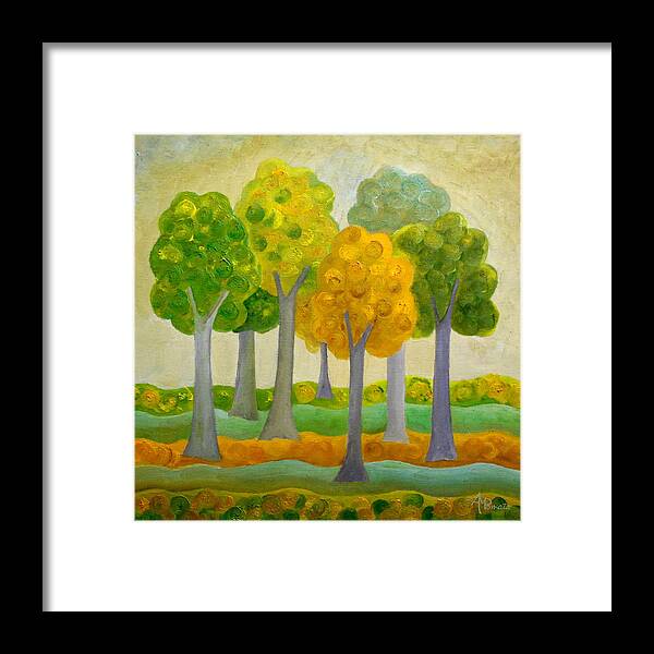 Trees Framed Print featuring the mixed media Green On Green by Angeles M Pomata