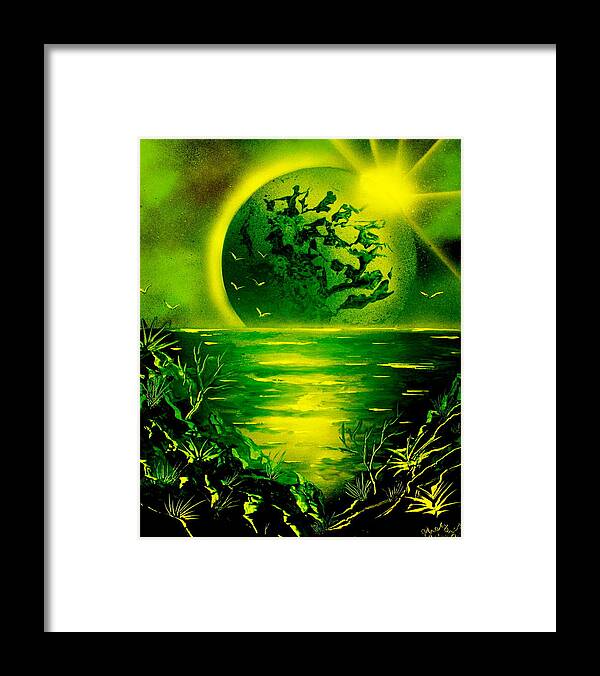 Space Art Framed Print featuring the painting Green Planet 4669 E by Greg Moores