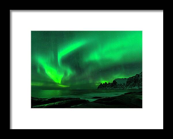 Norway Framed Print featuring the photograph Green Skies at Night by Alex Lapidus