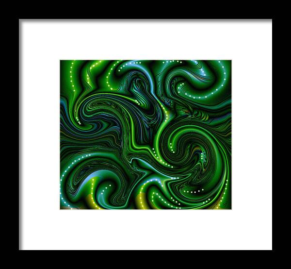 Abstract Framed Print featuring the digital art Green Spotted Slurvy Woads by Shelli Fitzpatrick