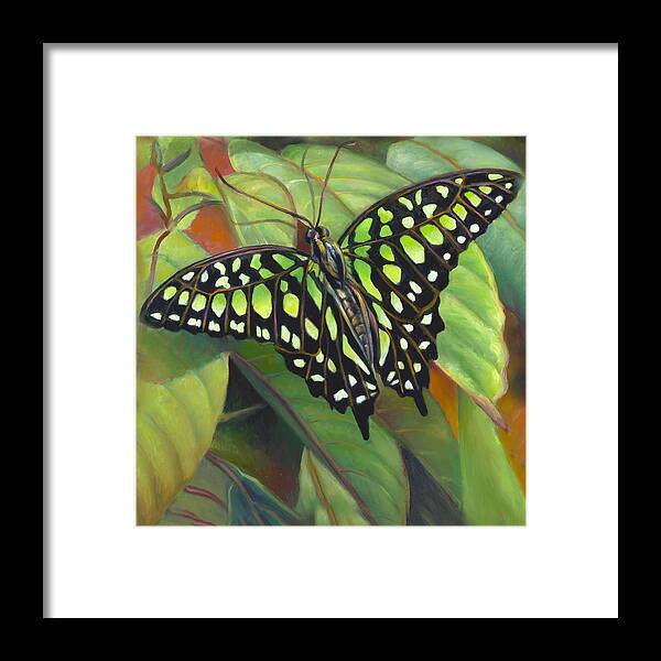 Oil Painting Framed Print featuring the painting Green Tailed Jay Butterfly by Nancy Tilles