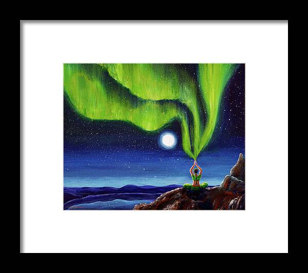 Meditation Framed Print featuring the painting Green Tara Creating the Aurora Borealis by Laura Iverson