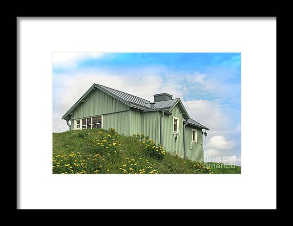 Cottage Framed Print featuring the photograph Green wooden House in Sweden by Amanda Mohler