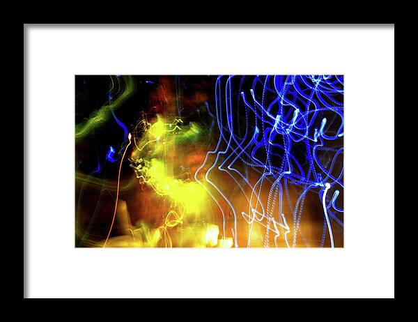 Abstract Framed Print featuring the digital art Green Yellow and Blue Lights by Lyle Crump
