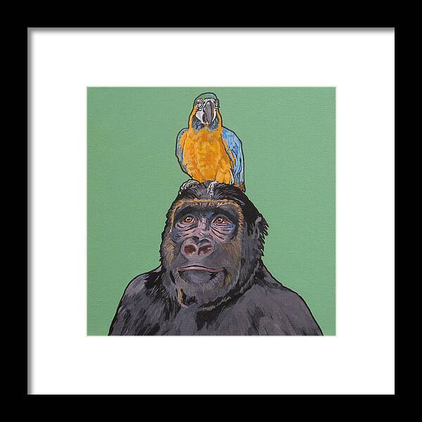 Gorilla And Parrot Framed Print featuring the painting Gregory the Gorilla by Sharon Cromwell