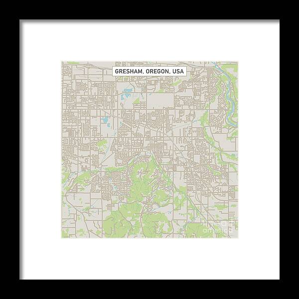 Gresham Framed Print featuring the digital art Gresham Oregon US City Street Map by Frank Ramspott