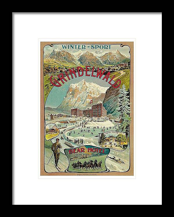 Grindewald Switzerland Travel Poster Framed Print featuring the painting Grindewald Switzerland Travel Poster by MotionAge Designs