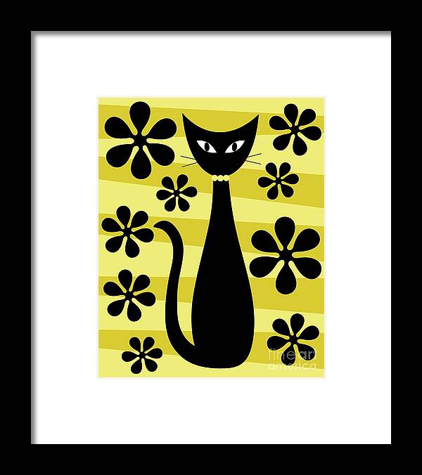 Donna Mibus Framed Print featuring the digital art Groovy Flowers with Cat Yellow and Light Yellow by Donna Mibus