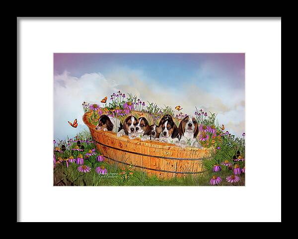 Beagle Puppies Framed Print featuring the mixed media Growing Puppies by Carol Cavalaris