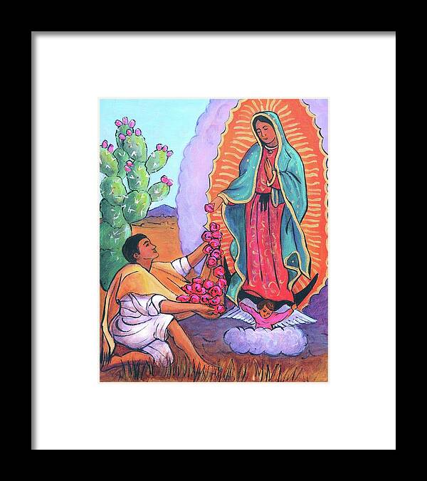 Guadalupe Framed Print featuring the painting Guadalupe and Juan Diego by Candy Mayer