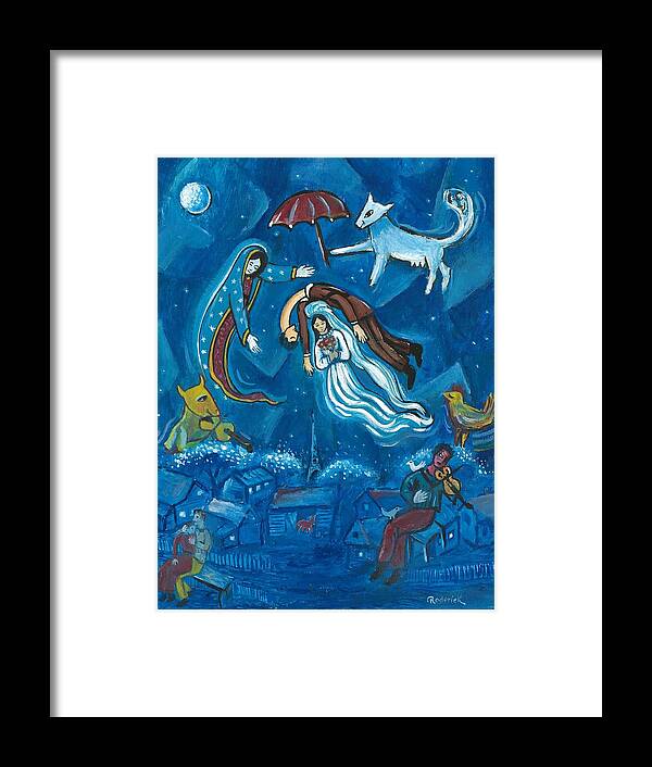 Guadalupe Framed Print featuring the painting Guadalupe visits Chagall by James RODERICK