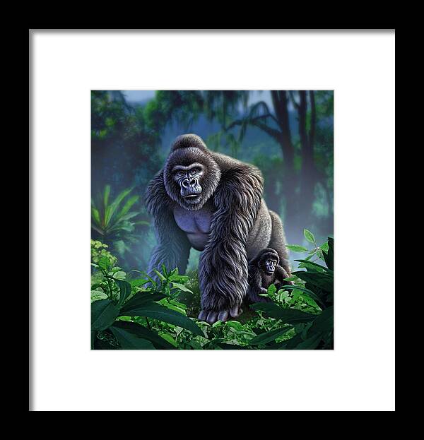 Gorilla Framed Print featuring the painting Guardian by Jerry LoFaro