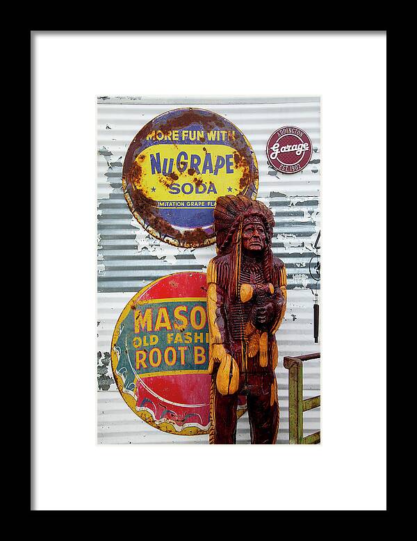 Roadside Attraction Framed Print featuring the photograph Guarding the Soda Signs by Toni Hopper