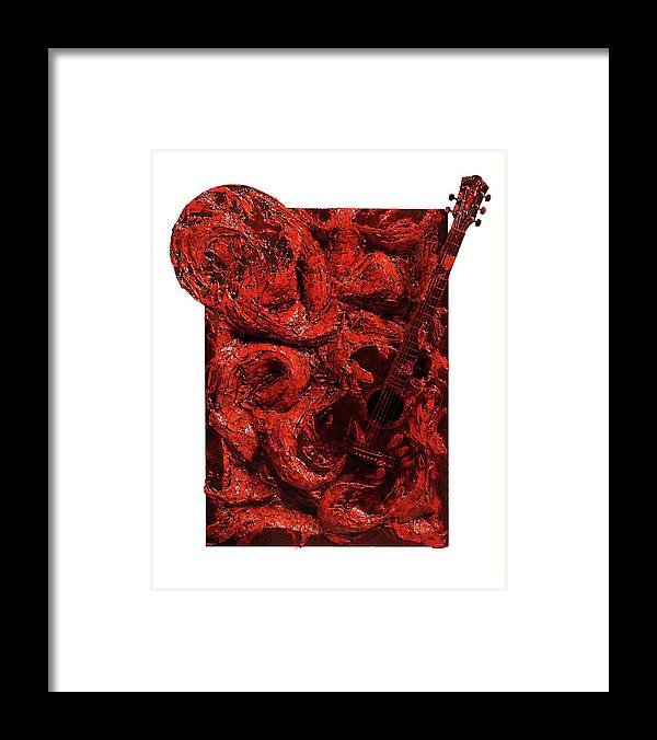 Guitar Record Framed Print featuring the sculpture Guitar, Record, Red by Christopher Schranck
