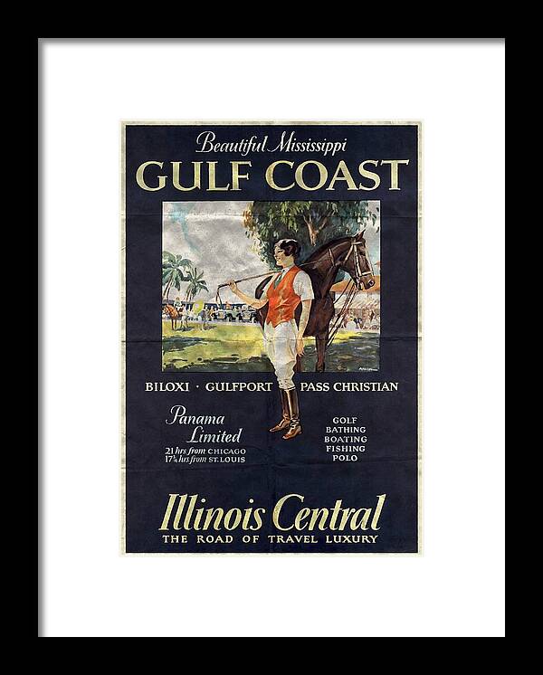 Vintage Poster Framed Print featuring the mixed media Gulf Coast - Illinois Central - Vintage Poster Folded by Vintage Advertising Posters