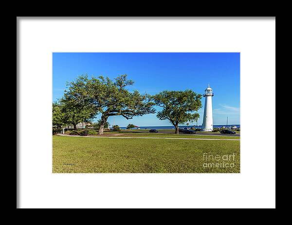 Seascape Framed Print featuring the photograph Gulf Coast Lighthouse Seascape Biloxi MS 3663A by Ricardos Creations