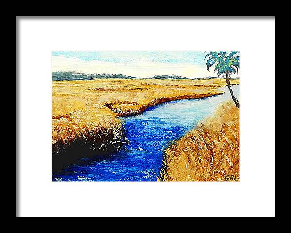 Fine Art Framed Print featuring the painting Gulf Coast Marsh II Detail Original Fine Art Painting by G Linsenmayer