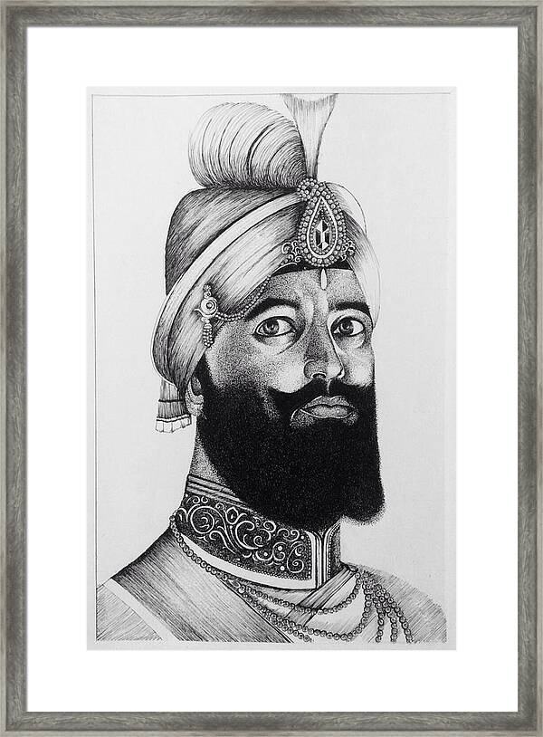 Large Guru Gobind Singh Ji Picture Frame Sepia Print In Size 40" X 28" inches 