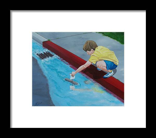 Street Framed Print featuring the painting Gutter Boat by Gene Ritchhart