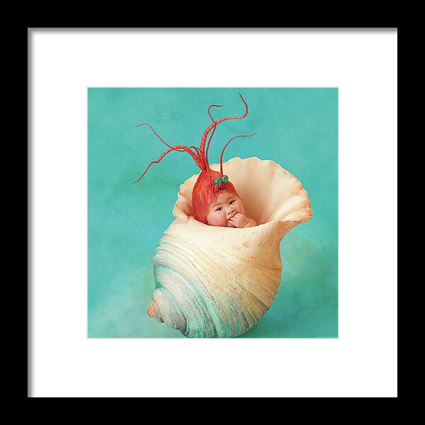 Under The Sea Framed Print featuring the photograph Halle as a Baby Shrimp by Anne Geddes