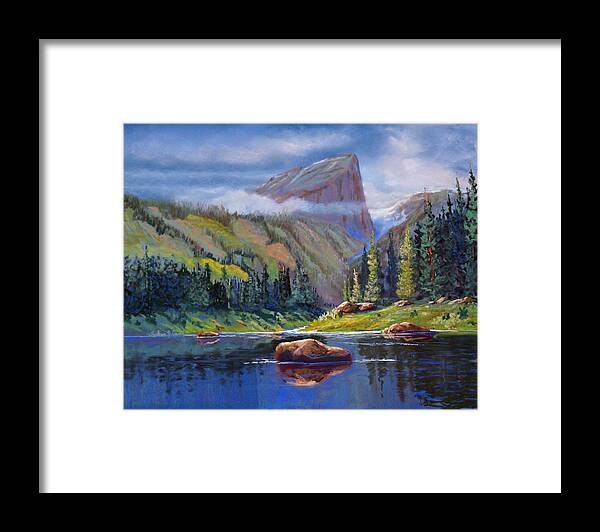 Rocky Mountains Framed Print featuring the painting Hallett Peak by Heather Coen