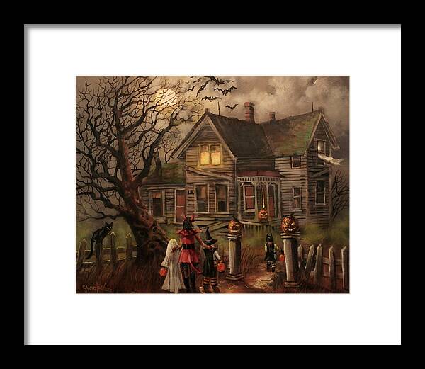  Bats Framed Print featuring the painting Halloween Dare by Tom Shropshire