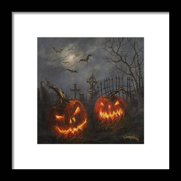 Halloween Framed Print featuring the painting Halloween on Cemetery Hill by Tom Shropshire