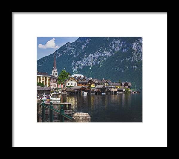 Architecture Framed Print featuring the photograph Hallstatt lakeside village in Austria by Andy Konieczny