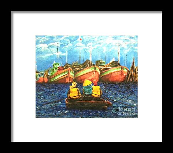 Original Framed Print featuring the painting Halong Bay by Eli Gross