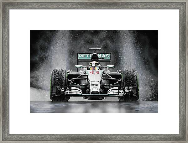 Lewis Hamilton F1 Mercedes 4 Times World Champion A3 Framed Canvas Print Signed 