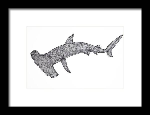 Hammer Head Shark Art Framed Print featuring the drawing Hammer Head Shark by Nick Gustafson
