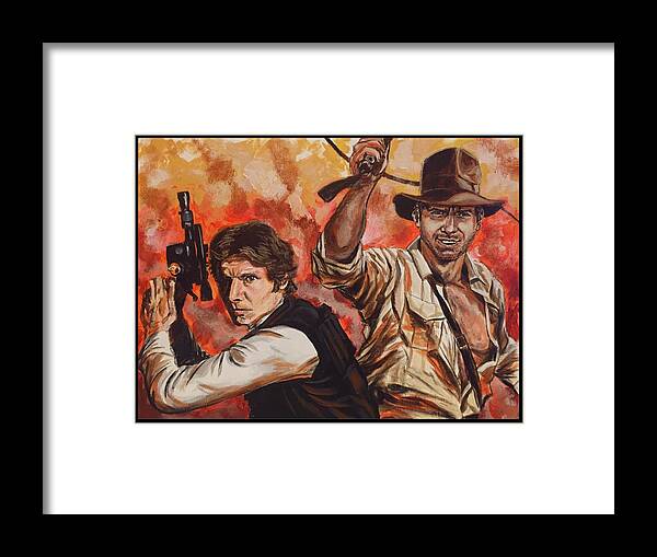 Han Solo Framed Print featuring the painting Han Solo and Indiana Jones by Joel Tesch