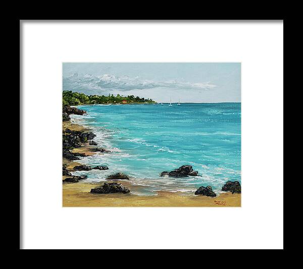 Landscape Framed Print featuring the painting Hanakao'o Beach by Darice Machel McGuire