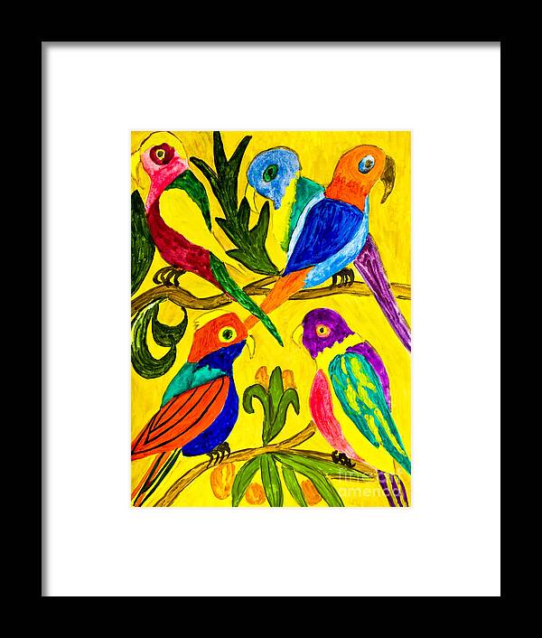 Art Framed Print featuring the painting Hand painted picture, parrots by Irina Afonskaya