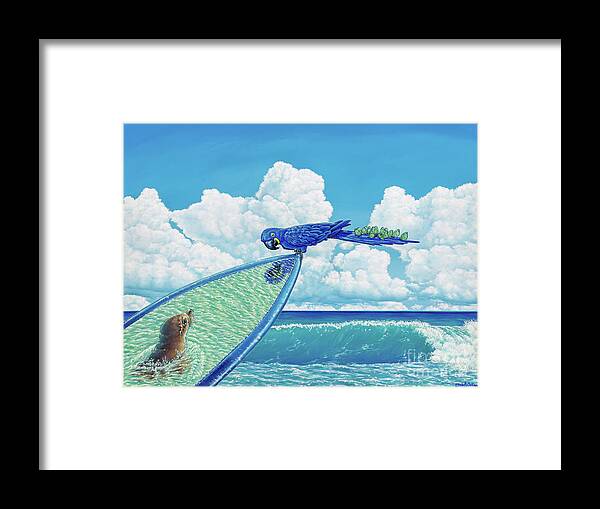 Sea Lion Framed Print featuring the painting Hang Ten by Elisabeth Sullivan