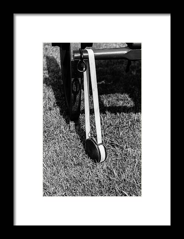 Black And White Framed Print featuring the photograph Hanging Canteen by Doug Camara