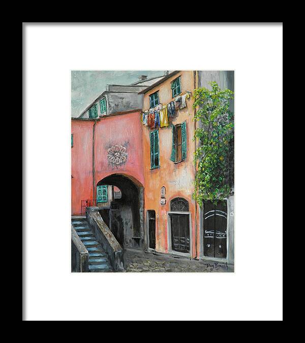 Cityscape Framed Print featuring the painting Hanging Out in Monterosso al Mare by Dan Bozich