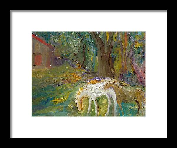 Horses Framed Print featuring the painting Hanging Out by Susan Esbensen