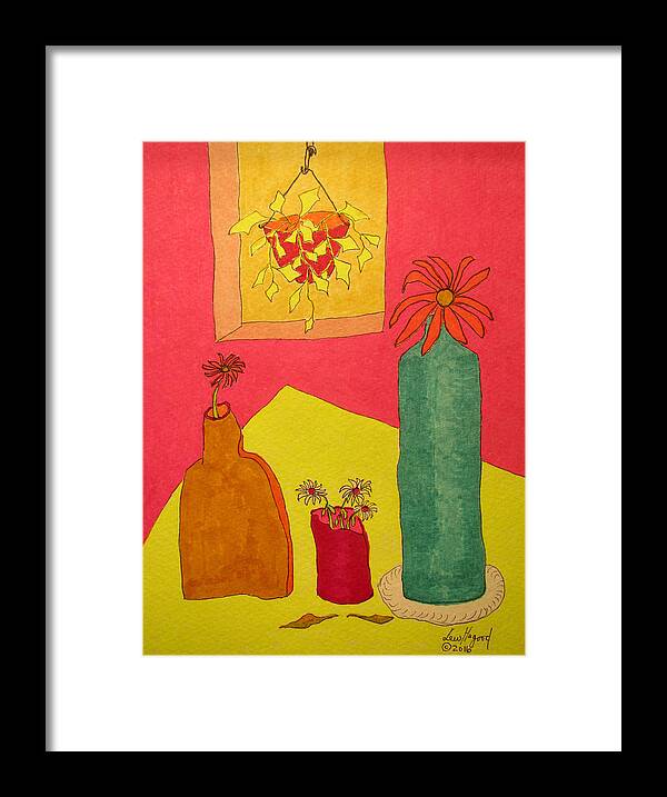 Hagood Framed Print featuring the painting Hanging Plant And 3 On Table by Lew Hagood
