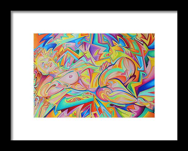 Psychedelic Art Framed Print featuring the drawing Hannah-Pseudo-futurist Nude 5 by Andrew Chambers