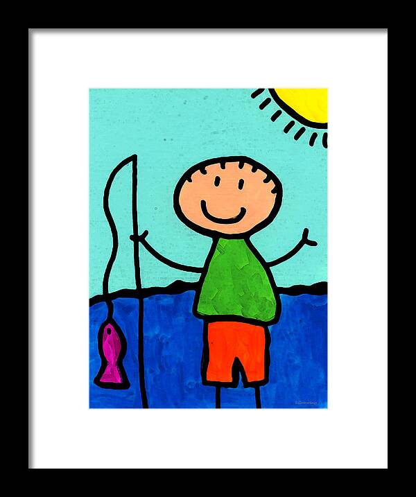Childlike Framed Print featuring the painting Happi Arte 2 - Boy Fish Art by Sharon Cummings