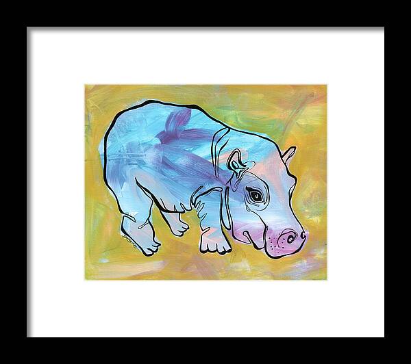Hippopotamus Framed Print featuring the painting Happily Hippo by Darcy Lee Saxton