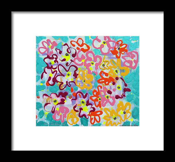 Abstract Framed Print featuring the painting Happy Abstract Flowers by Gina De Gorna