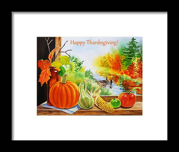 Fall Framed Print featuring the painting Happy Festive Thanksgiving by Irina Sztukowski