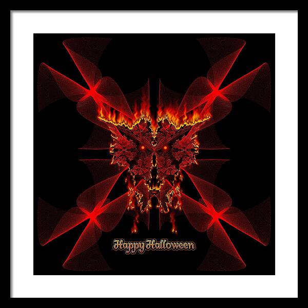 Halloween Framed Print featuring the digital art Happy Halloween SineDot Fractal Fire Demon by Rolando Burbon