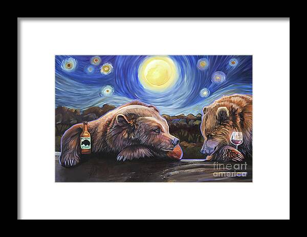Bear Framed Print featuring the painting Happy Hour by J W Baker