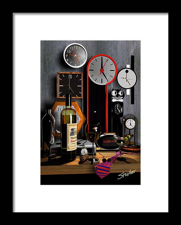 Clocks Framed Print featuring the digital art Happy Hour by Stuart Stone