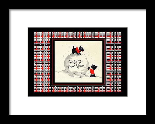 Happy New Year Framed Print featuring the digital art Happy New Year Scottish Terriers by Denise Beverly
